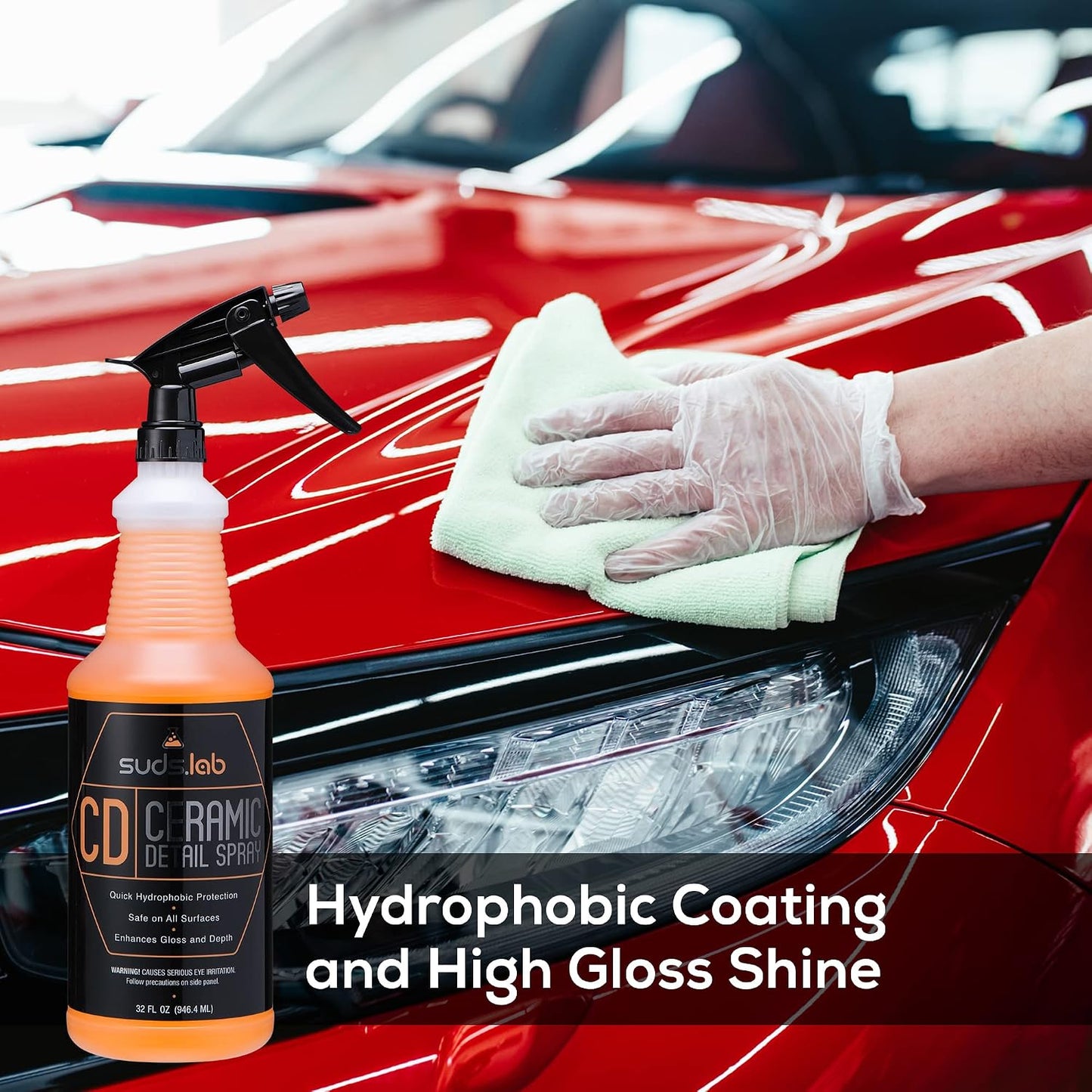 Suds Lab CD Ceramic Detail Spray, Wax Preserving Detailing Cleaner, Easy Surface Prep, Remove Dirt Dust And Oil, Water Repellent Protection, Easy To Use Spray For A Spot Free Shine 32 oz.
