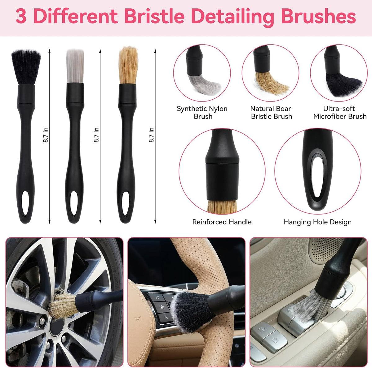 Car Interior & Windshield Cleaner Tool, 16Pcs Car Detailing Kit