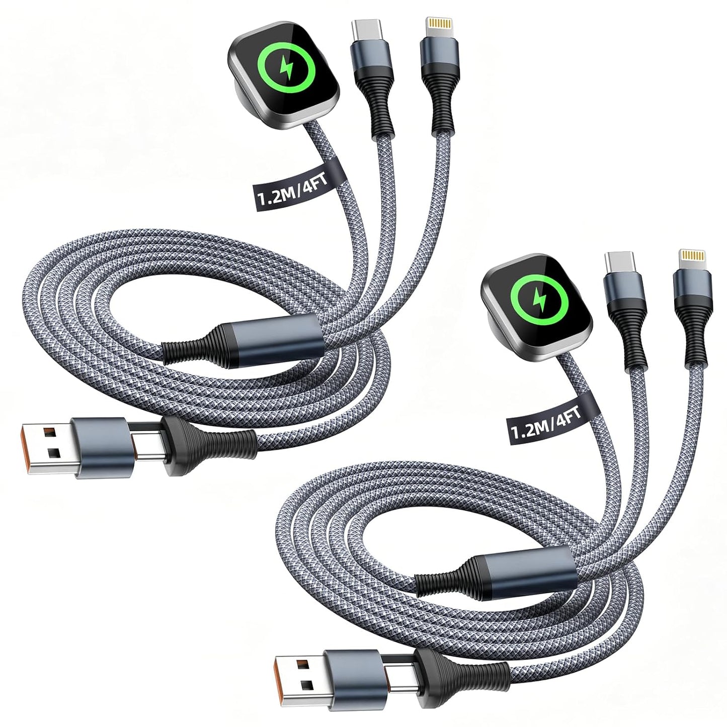 Cruise Essentials 2026, 3 in 2 Multi Charging Cable for iPhone Watch Charger/iPhone 17/IP, iWatch Charger, Travel Camping Essentials Compatible with iWatch 11-2/Ultra/iPhone 17-8,Car (4FT, Gray)