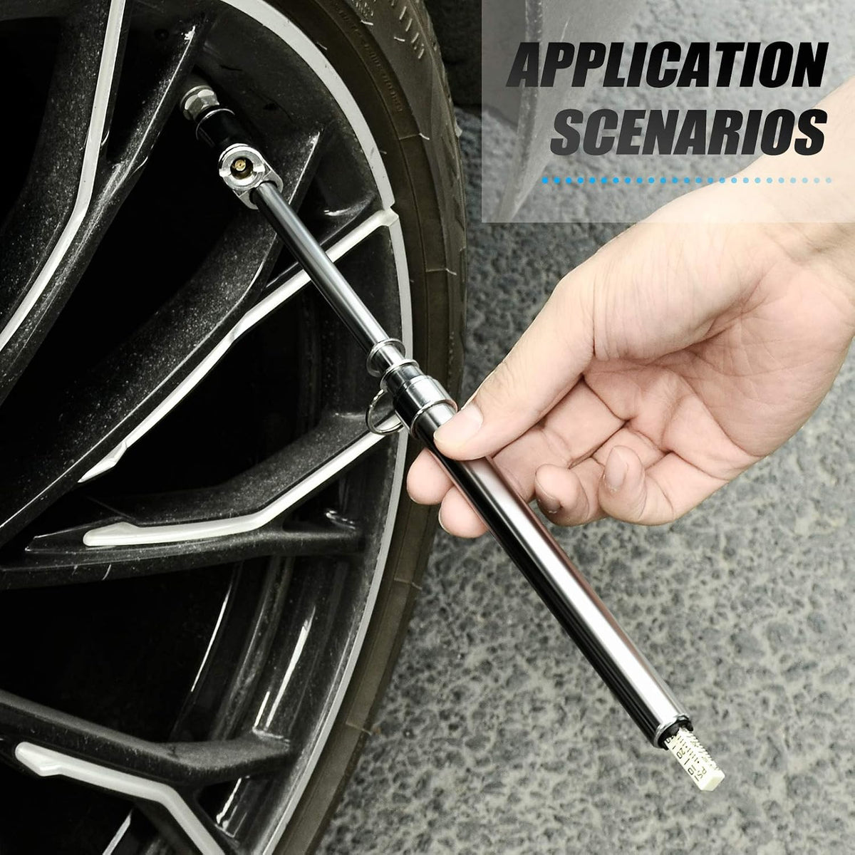 MEANLIN MEASURE Silver Double Straight Type Tire Pressure Gauge，Dual Head Air Pressure Gauge 10Pcs，Pressure Range 10-150 Psi(Suitable for Trucks, etc.