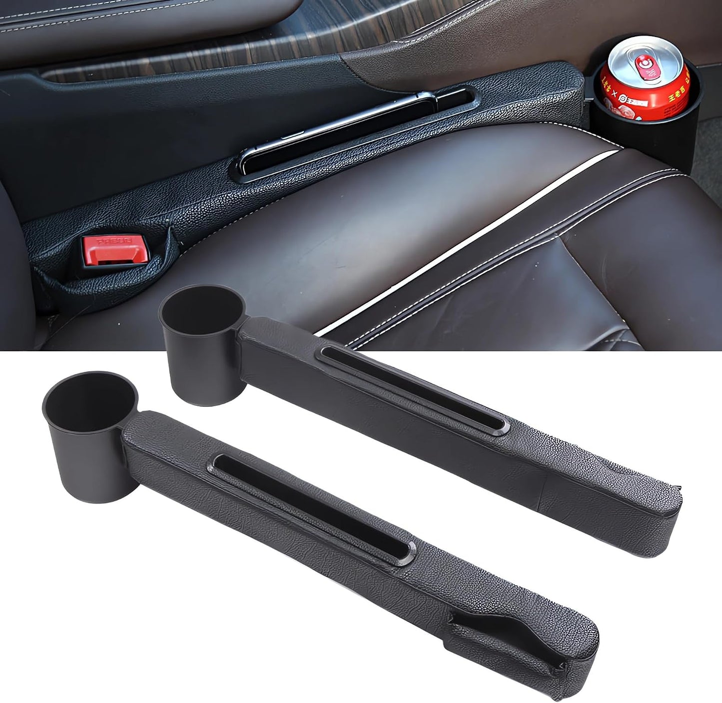 Car Seat Gap Filler 2 Pack,Car Seat Gap Filler Organizer,Car Seat Gap Plug with Storage Slot,3 in 1 Car Seat Gap Filler with Cup Holder,Prevent Small Items from Falling(Black)