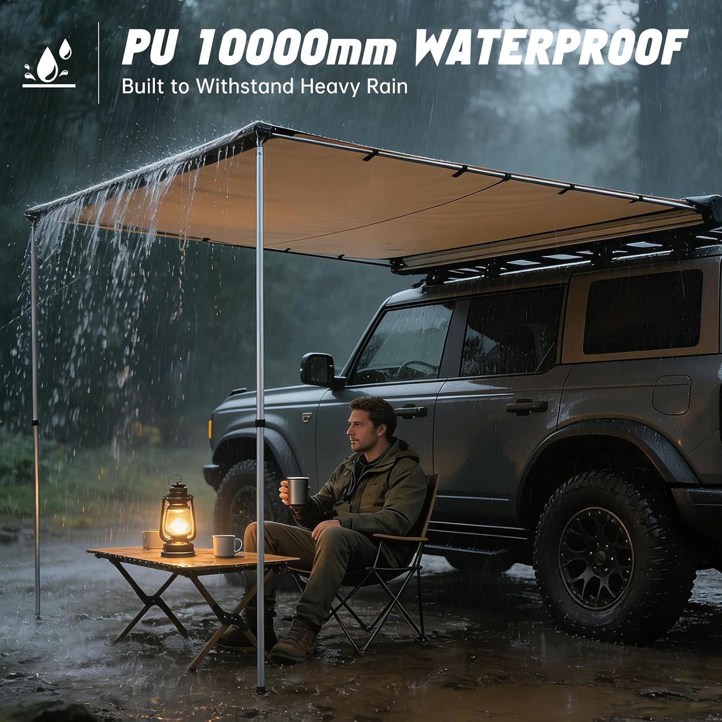 Vehicle Awning 8.2'x10' - Car Awning Roof Rack Pullout Sun Shade, Upgraded Twist-Lock Aluminum Poles, Vehicle 4x4 Side Canopy for SUV Truck Van Overlanding Camping, UV50+ PU10000mm Waterproof