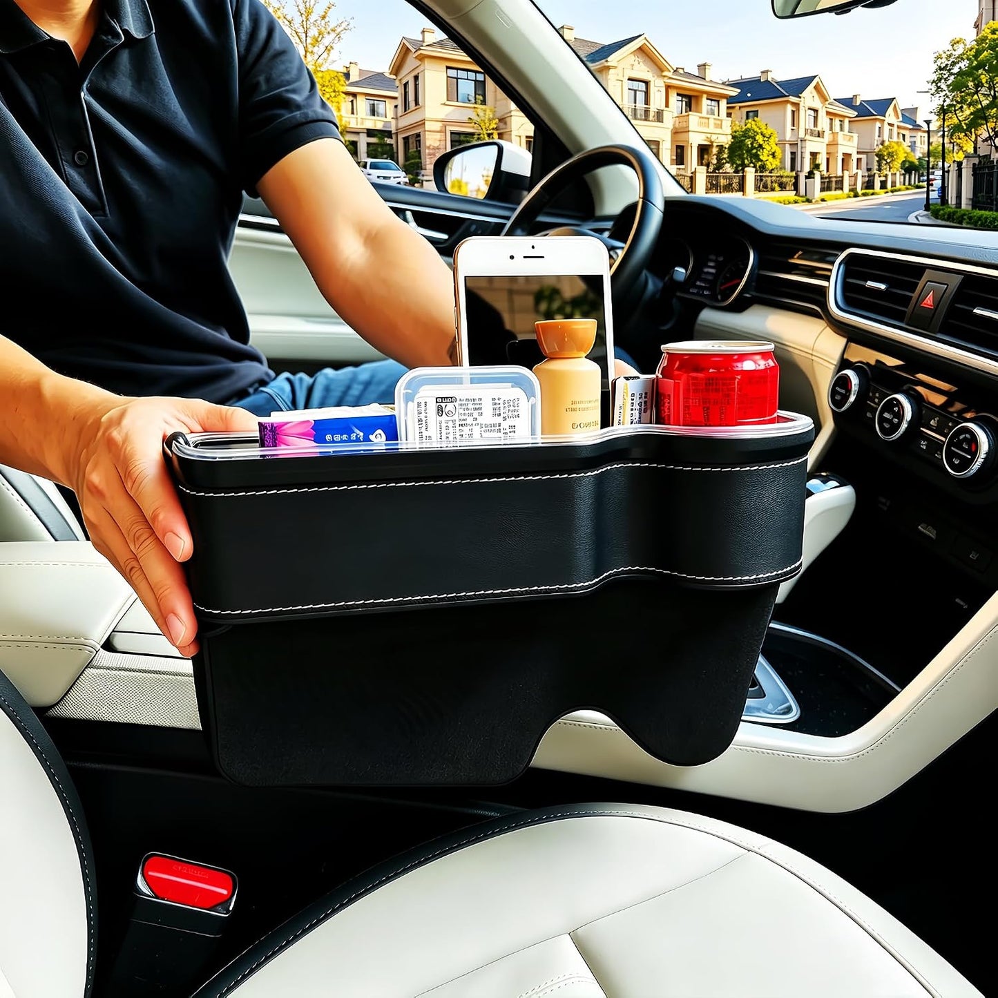 7 Color Led Car Seat Gap Filler Organizer Car Seat Pocket Gap Filler with USB+C Fast Charger,Car Gap Organizer Storage 2023 Console Side Seat Gap Filler fit for Passenger Side(Black-passenger side)