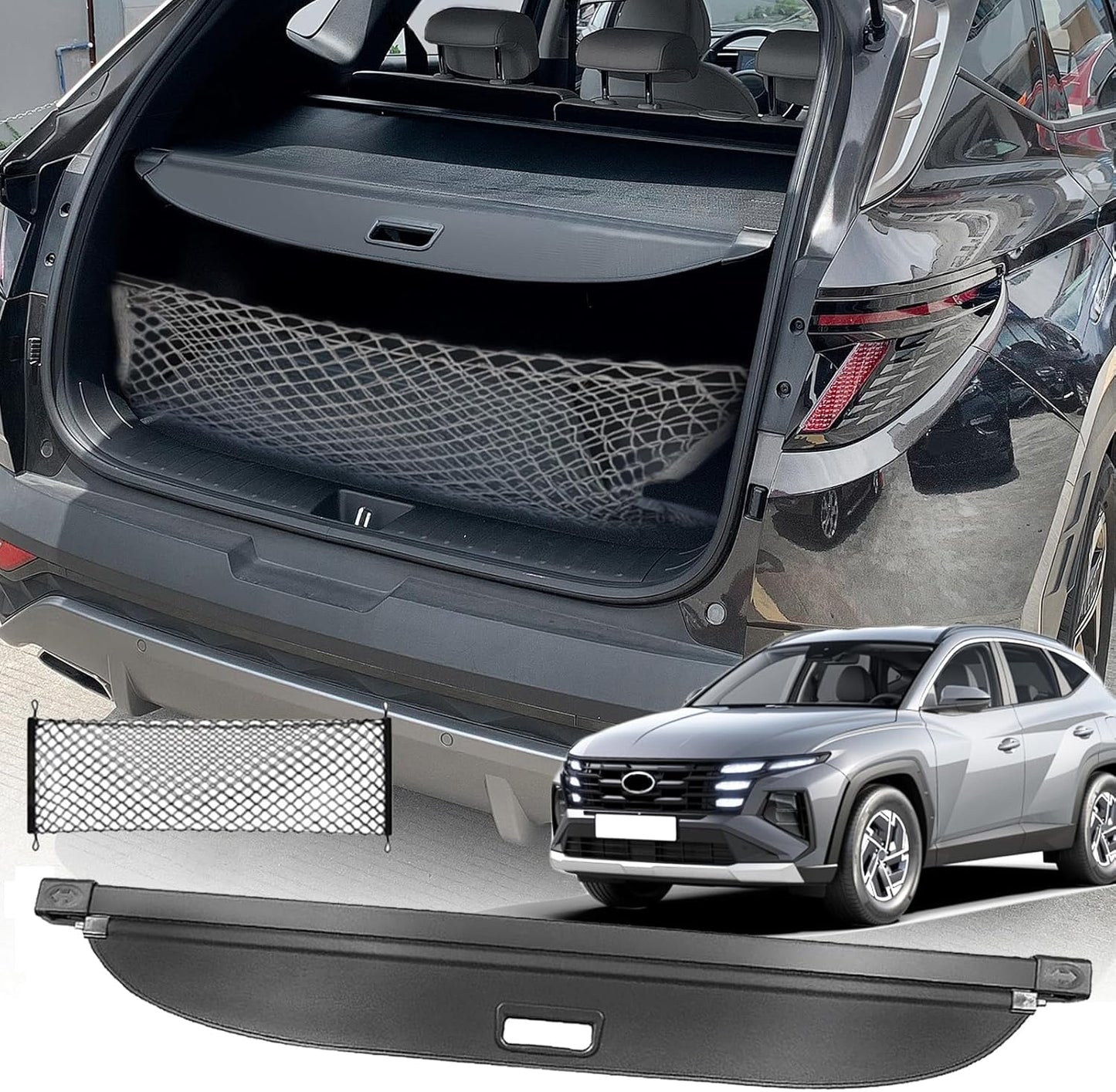 Cargo Cover for Hyundai Tucson 2020 2021Accessories 2016 2017 2018 2019(Canvas),Retractable Trunk Cover Organizer Security Shielding Shade Tonneau Cover for Hyundai Tucson Accessories
