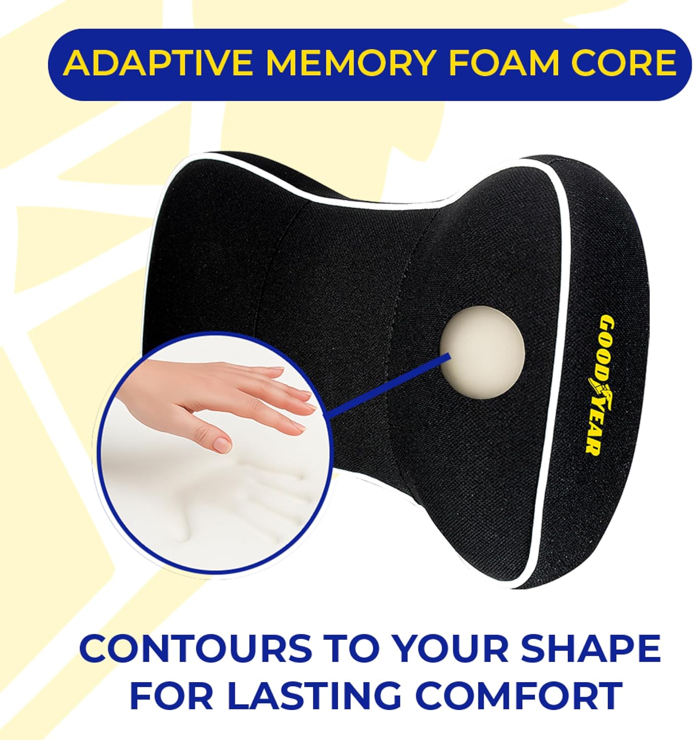 Goodyear Car Neck Pillow, Soft Memory Foam Headrest Pillow for Driving, Ergonomic Car Seat Headrest Cushion with Adjustable Strap, Breathable & Removable Cover, Neck Pain Relief, Black