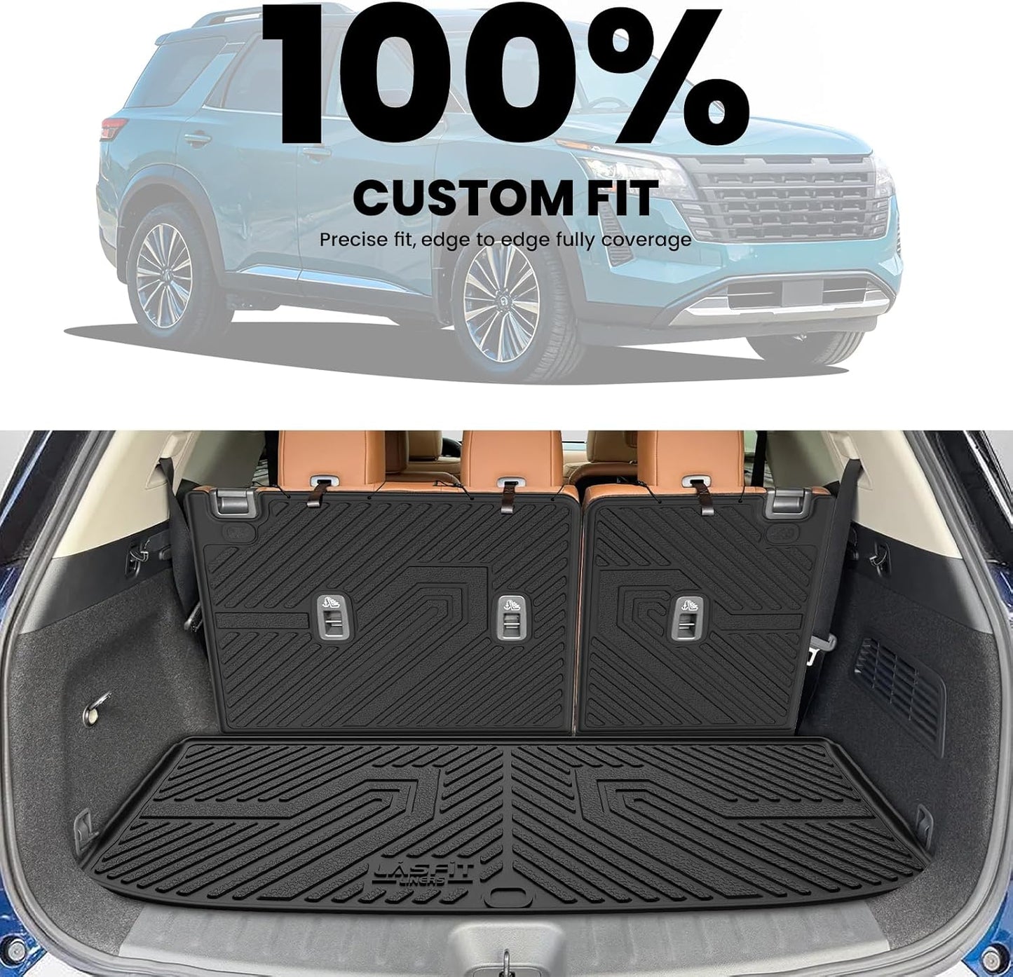LASFIT Floor Mats &amp; Cargo Mat for Nissan Pathfinder 7/8 Seats 2026 2025 2024 2023 2022, All Weather TPE Custom Fit Floor Liners for Pathfinder Car Mats &amp; Trunk Mats Accessories, Black