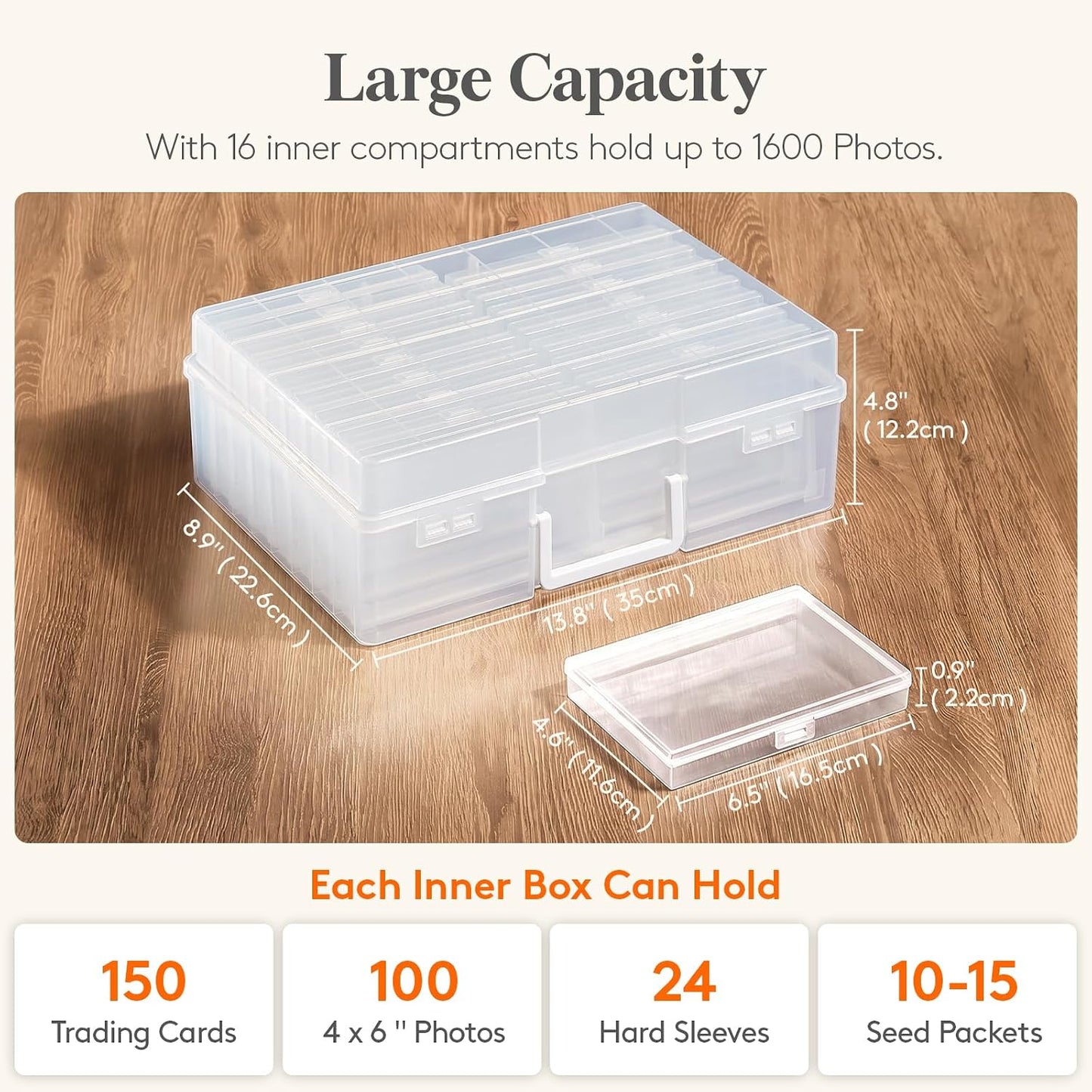 Lifewit 16 Pcs Photo Storage Box, Photo Albums 4x6 Pictures, Acid-Free Stackable Case with Labels, Trading Card Container for Sticker, Seed, Scrapbooking, Craft, Diamond Art, Classroom Supplies, Clear