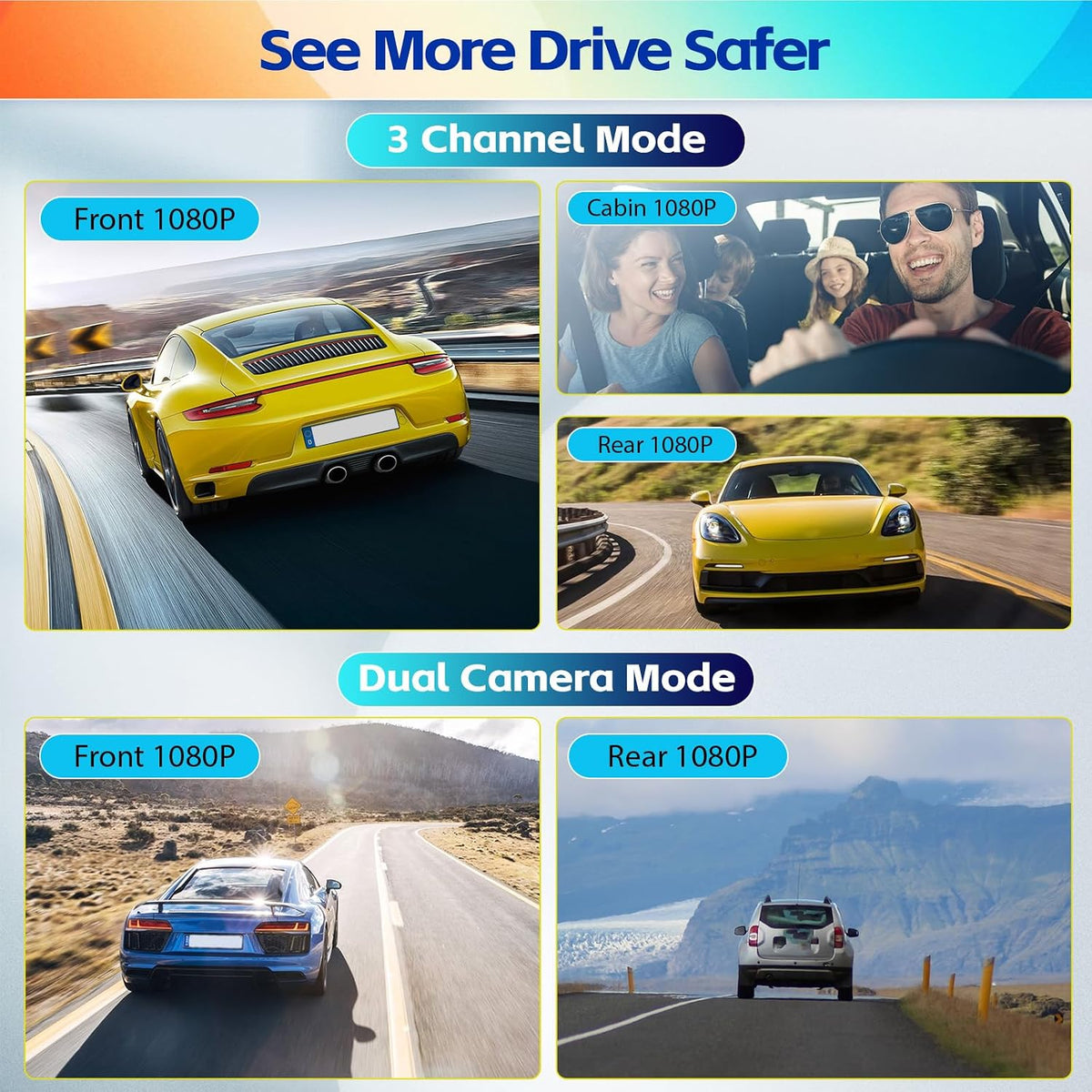 1080P Mirror Dash Cam 9.66" 3 Channel Front Rear Inside View Mirror Camera