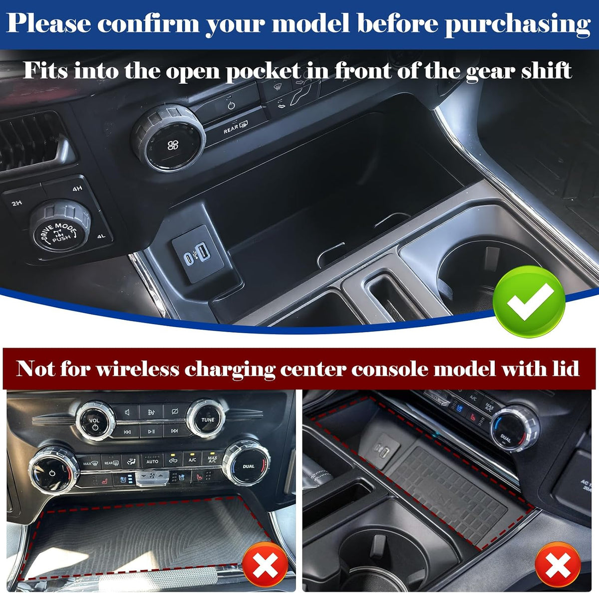 Center Console Compartment Cover Organizer for 2021-2026 Ford F150, 2PCS