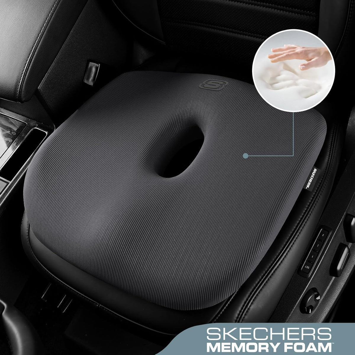 Skechers Seat Cushion Memory Foam,Donut Pillow Office Chair Cushion for Tailbone Pain Relief,Butt Pillow for Office Chair,Car seat Cushion,Long Sitting Office Workers,and Car Drivers,Black