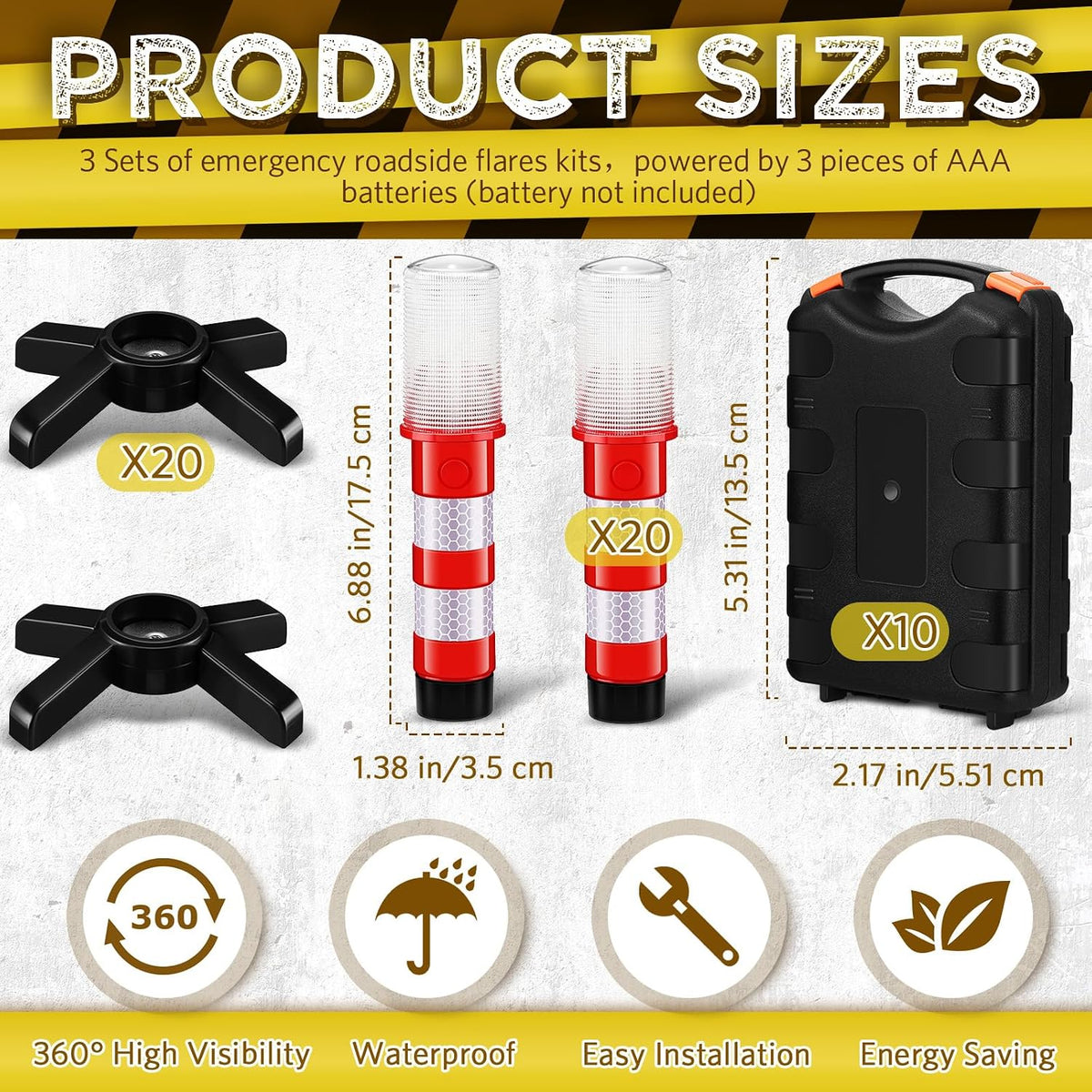 Riakrum 6 Pcs Emergency Roadside Flares Bulk Kit LED Safety Strobe Road Warning Light Bright Red Safety Beacon Strobe Light Roadside Flare Magnetic Base Detachable Stand Vehicle (Batteries Excluded)