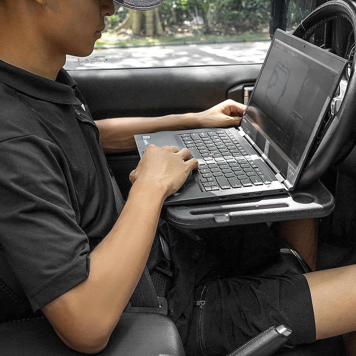 Front Seat Organizer with Steering Wheel Tray and Cup Holder