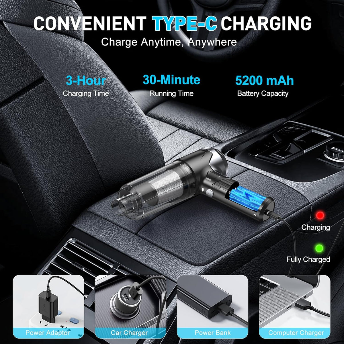 KMM Handheld Car Vacuum Cleaner, 10000PA Hand Held Vacuum & Air Duster