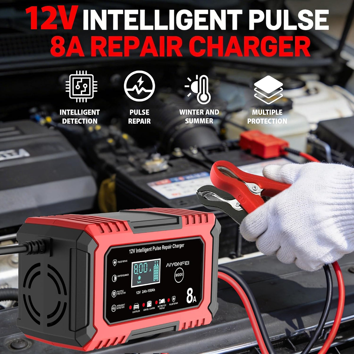 Car Battery Charger 12V 8-Amp Smart Trickle Charger Fully Automatic