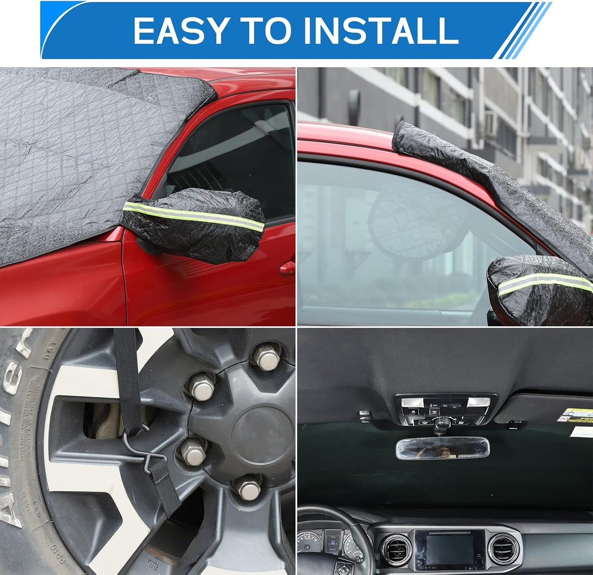 Car Windshield Snow Cover for Toyota Tacoma 2016 2017 2018 2019 2020 2021 2022 2023 2024 2025, for Ice and Snow, UV & Frost Wiper Mirror Protector Windproof Sunshade Cover Accessories (Black)