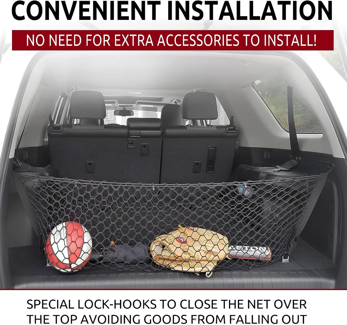 Envelope Style Automotive Elastic Trunk Mesh Cargo Net for Toyota 4Runner 3 Row Model Only 2010-2026 - Premium Trunk Organizer and Storage - Luggage Net for SUV - Best Car Organizer