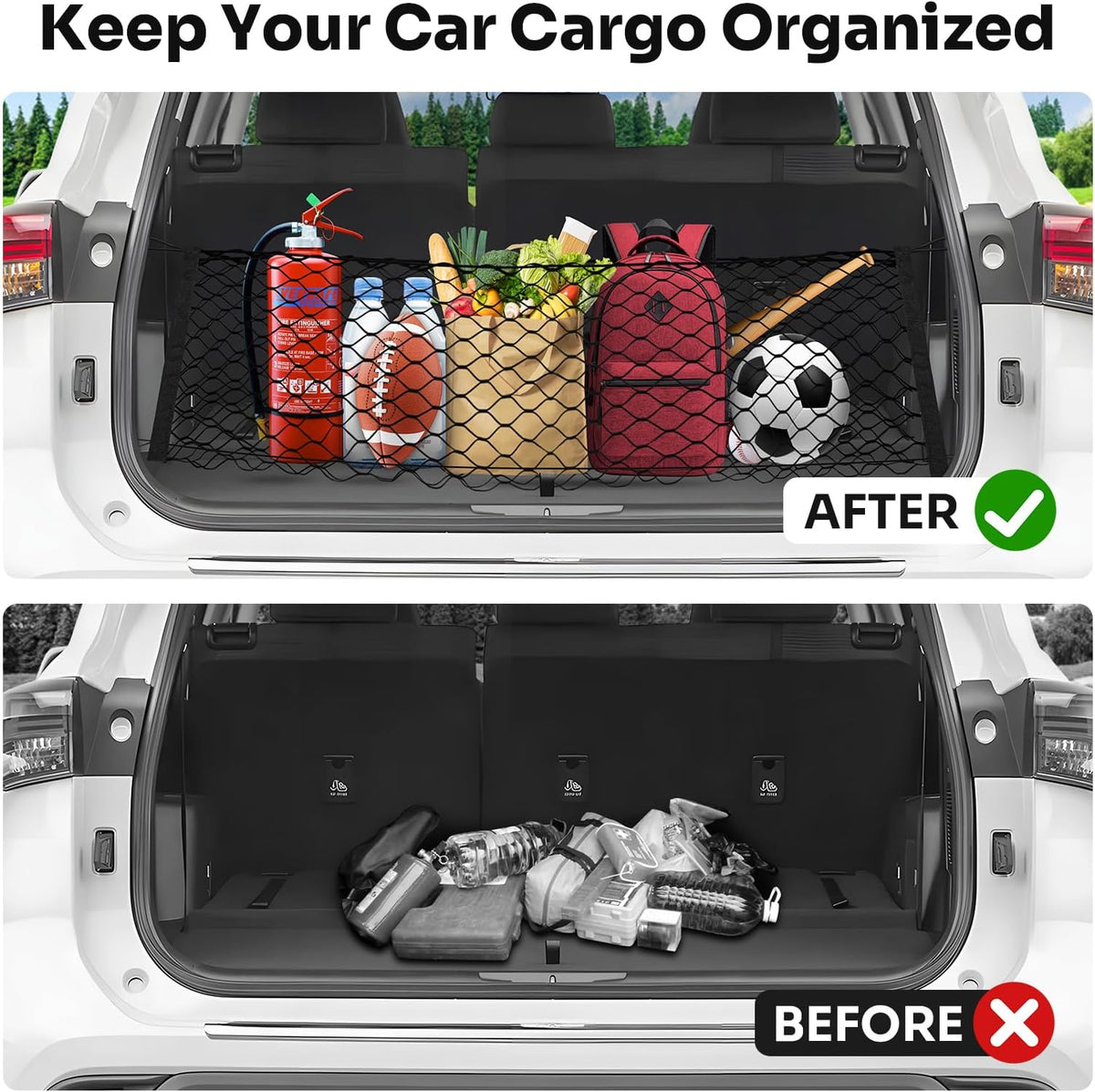 Canvcle Trunk Cargo Net for 2020-2026 Toyota Highlander Accessories Envelope Style Mesh Trunk Net Organizer and Storage Stretchable Adjustable Elastic Nylon Rear Cargo Netting with Hooks