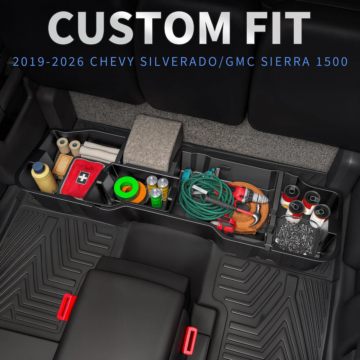 OEDRO Under Seat Storage Box Fit 2019-2026 Chevy Silverado/GMC Sierra 1500