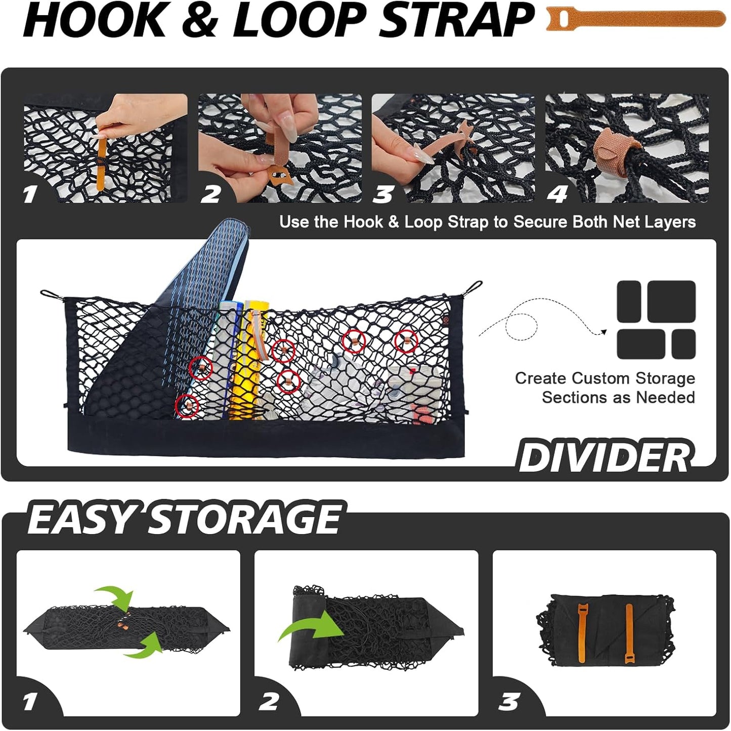 Muslogy Truck Bed Cargo Net Trunk Netting Compatible with 2021-2026 Chevy Suburban&Tahoe|GMC Yukon&Yukon XL| Escalade Accessories, Pickup Cargo Organizer SUV Sedan Storage Net w/Heavy Duty Carabiners