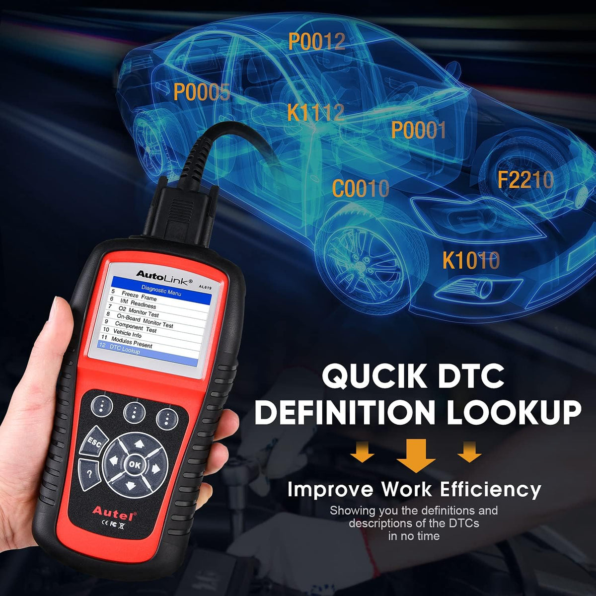 Autel AutoLink AL619 OBD2 Scanner, ABS SRS Warning Light Diagnostic Tool