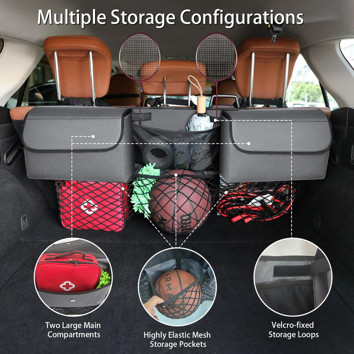 Deluxe Trunk Organizer, Grey, Compact & Mid Size SUV