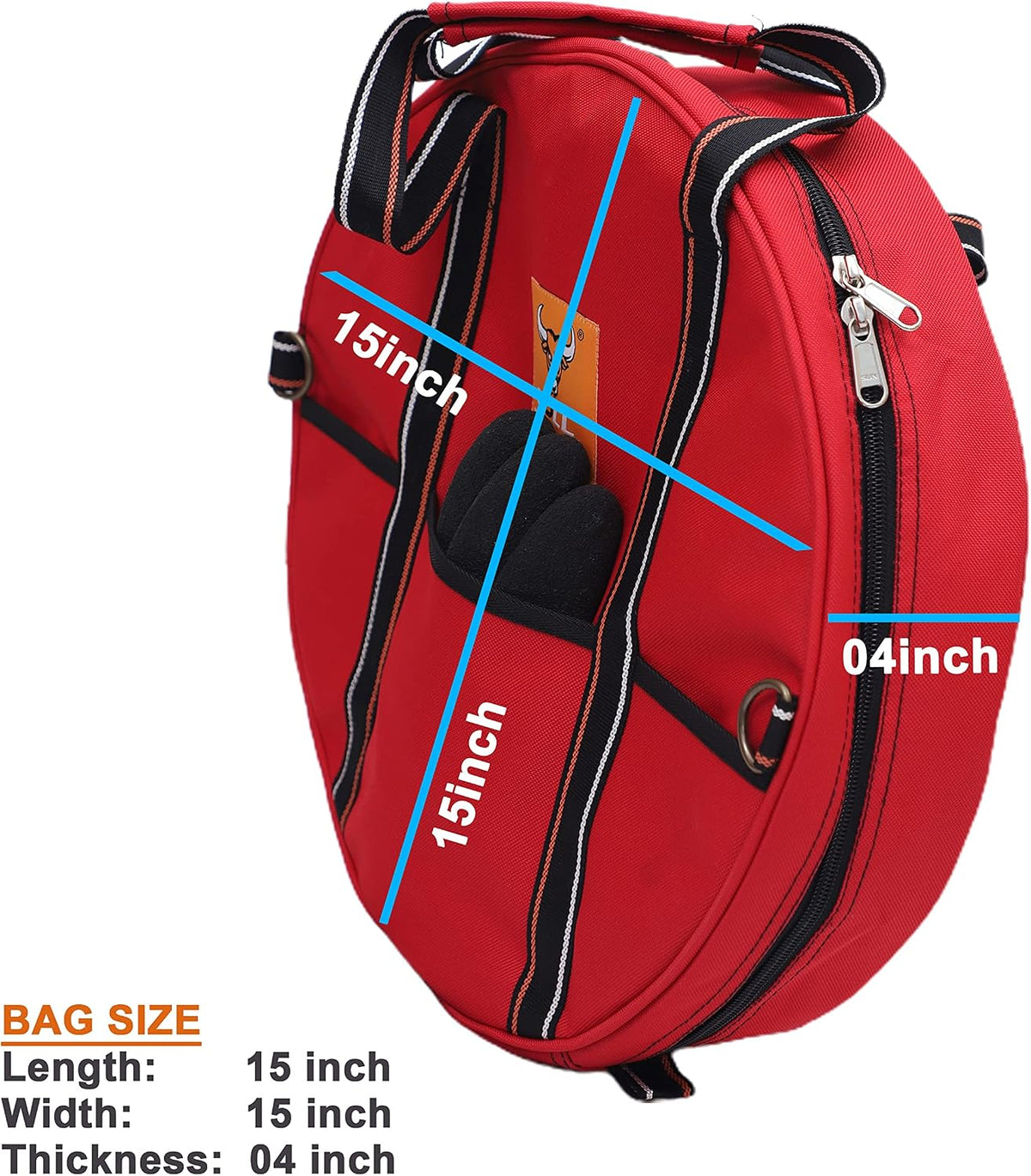 BULL TOOLS EV Charging & Jumper Cable Storage Bag, Organizer 6 Pocket Handmade Carry Bag - 15x15x4 Inch Waterproof Ballistic Polyester Round Bag, Cords, Small Tools, For Motor Vehicles - Red