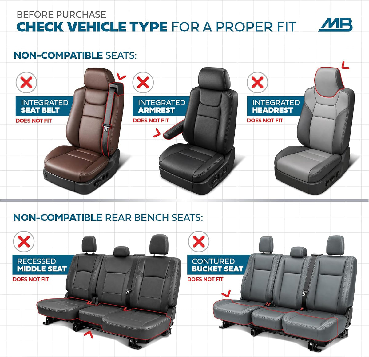 MotorBox TrimLine Pearl Leather Seat Covers for Cars & SUVs