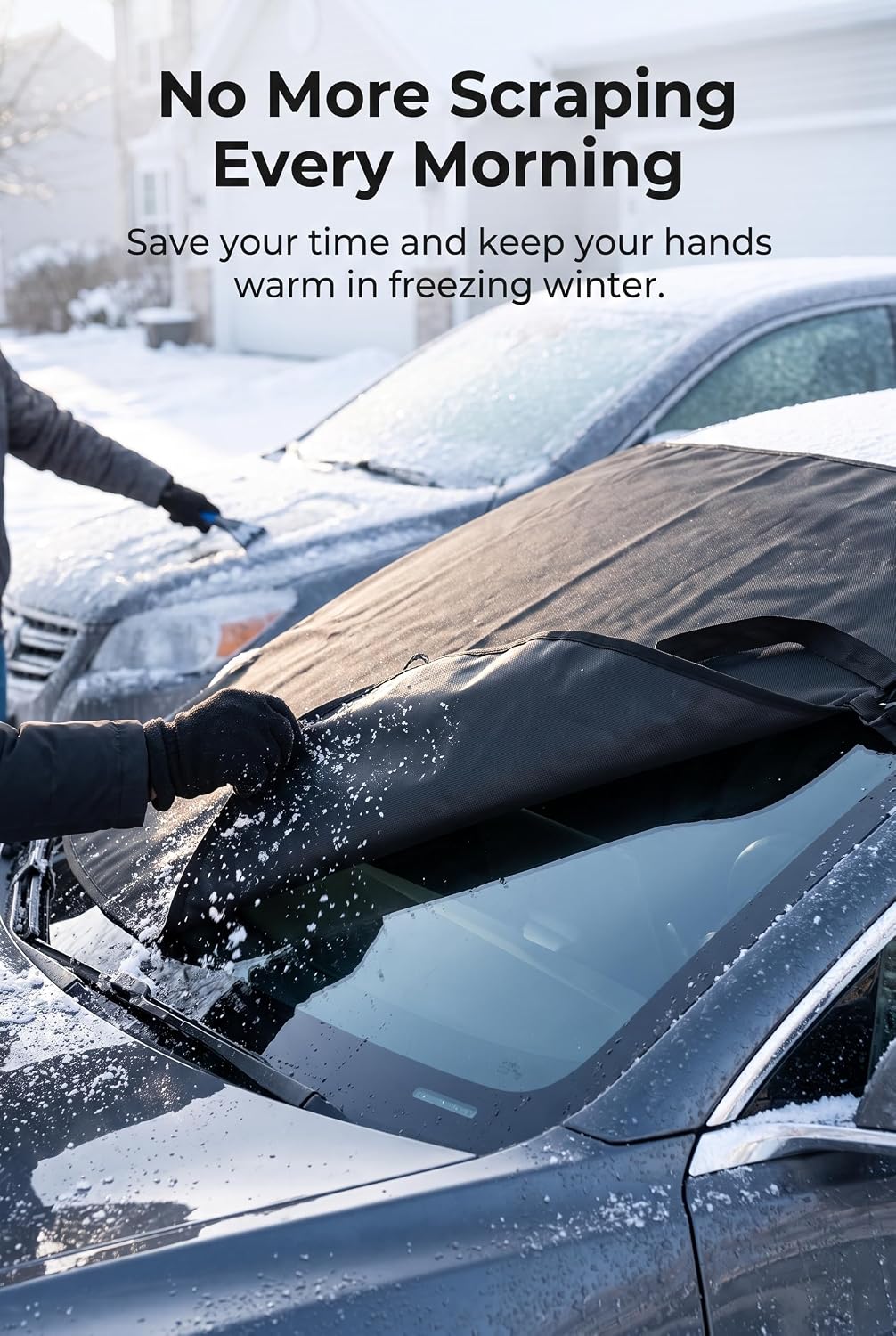 Windshield Cover for Ice and Snow, Hail Resistant Car Cover 65"x42", 600D Oxford Car Cover with Reflective Mirror Covers, Tire Mount Straps for Car, SUV, Truck, Van