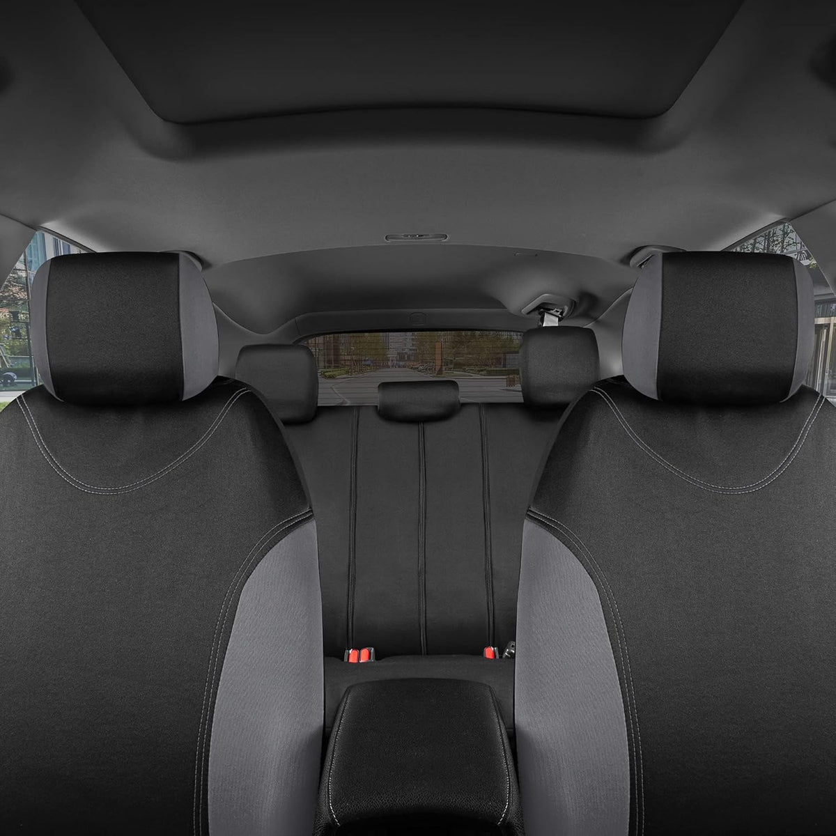 BDK UltraSleek Gray Seat Covers for Cars, Two-Tone Front Seat Covers with Matching Back Car Seat Cover, Made to Fit Most Auto Truck Van SUV, Interior Car Accessories, Car Seat Covers Full Set - Gray