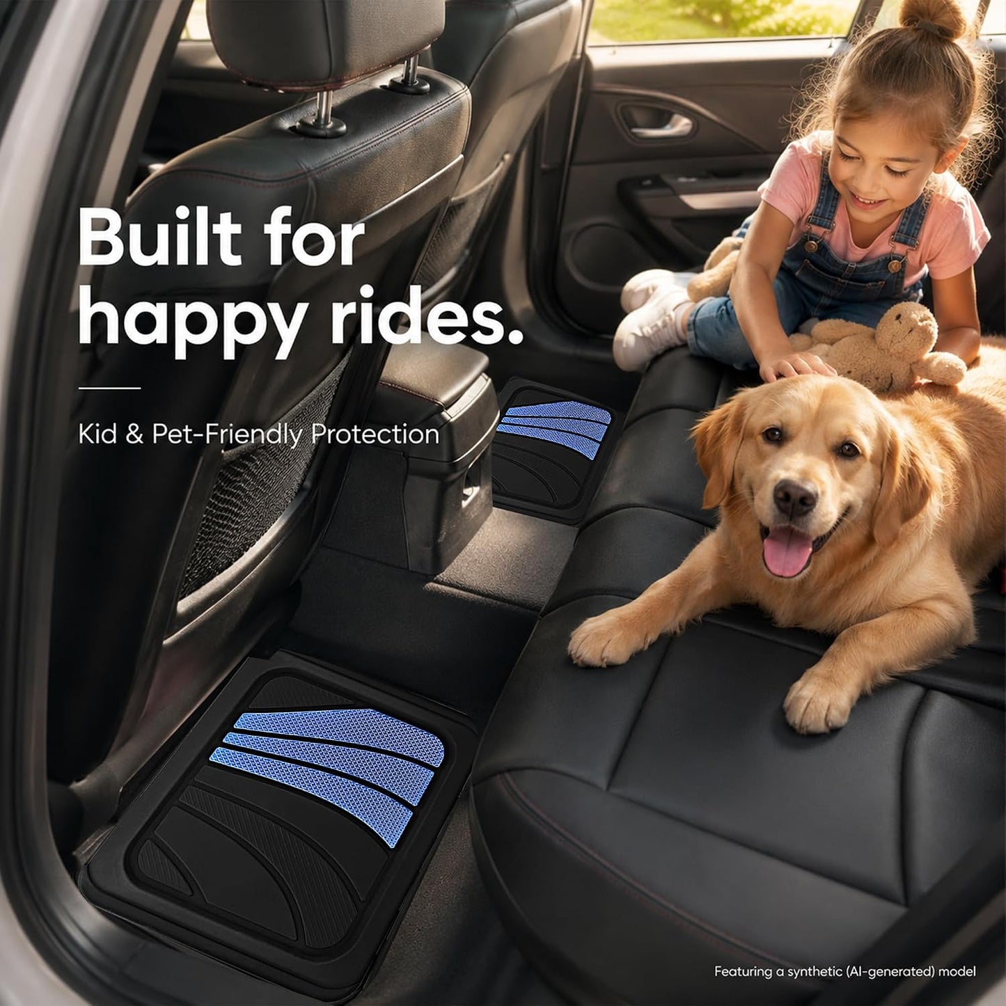 Road Comforts Car Floor Mats Full Set – Front & Rear Car Floor Mats with Aluminum Design, Anti-Slip Backing, All-Weather Protection, Trim-to-Fit Car Mats for Most Sedans, SUVs & Vans - - Blue