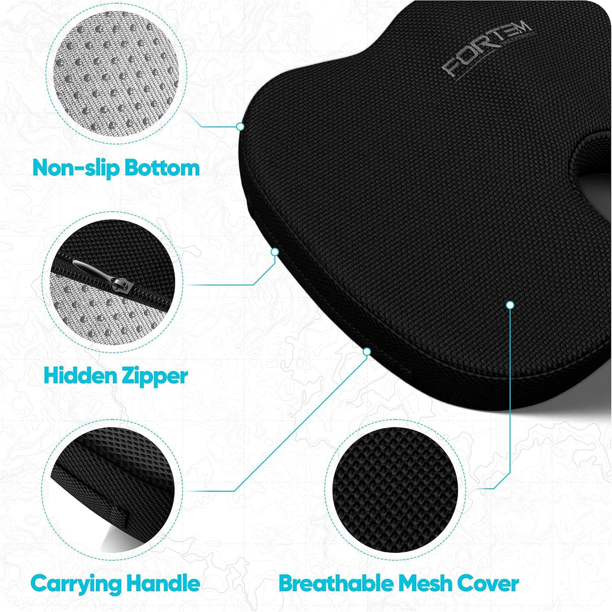 FORTEM Seat Cushion, Office Chair Cushion, Lumbar Support Pillow for Office Chair, Memory Foam Car Seat Cushions, Sciatica Coccyx Tailbone Pain Relief, Cushions for Back Support, Washable, Non Slip XL