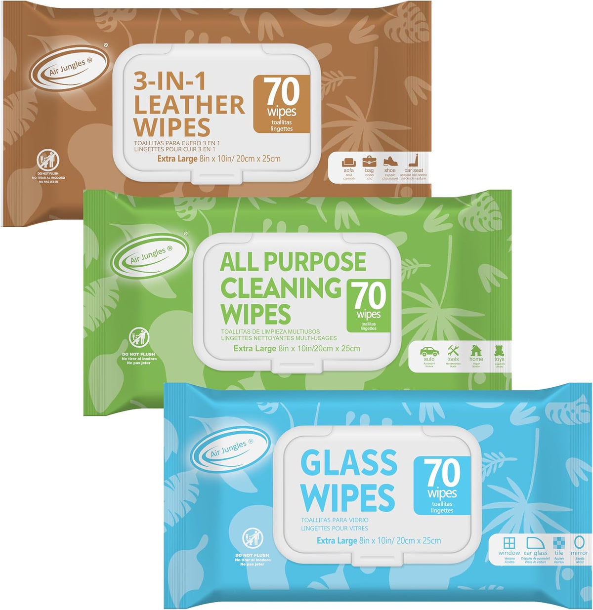 Air Jungles Car Interior Cleaning Wipes Set 210 Count, XL 8" x 10"