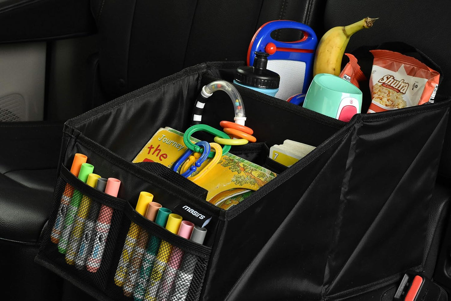 Masirs Back Seat Car Organizer, Neatly Organize Items While Traveling, Folds Flat for Easy Trunk Storage