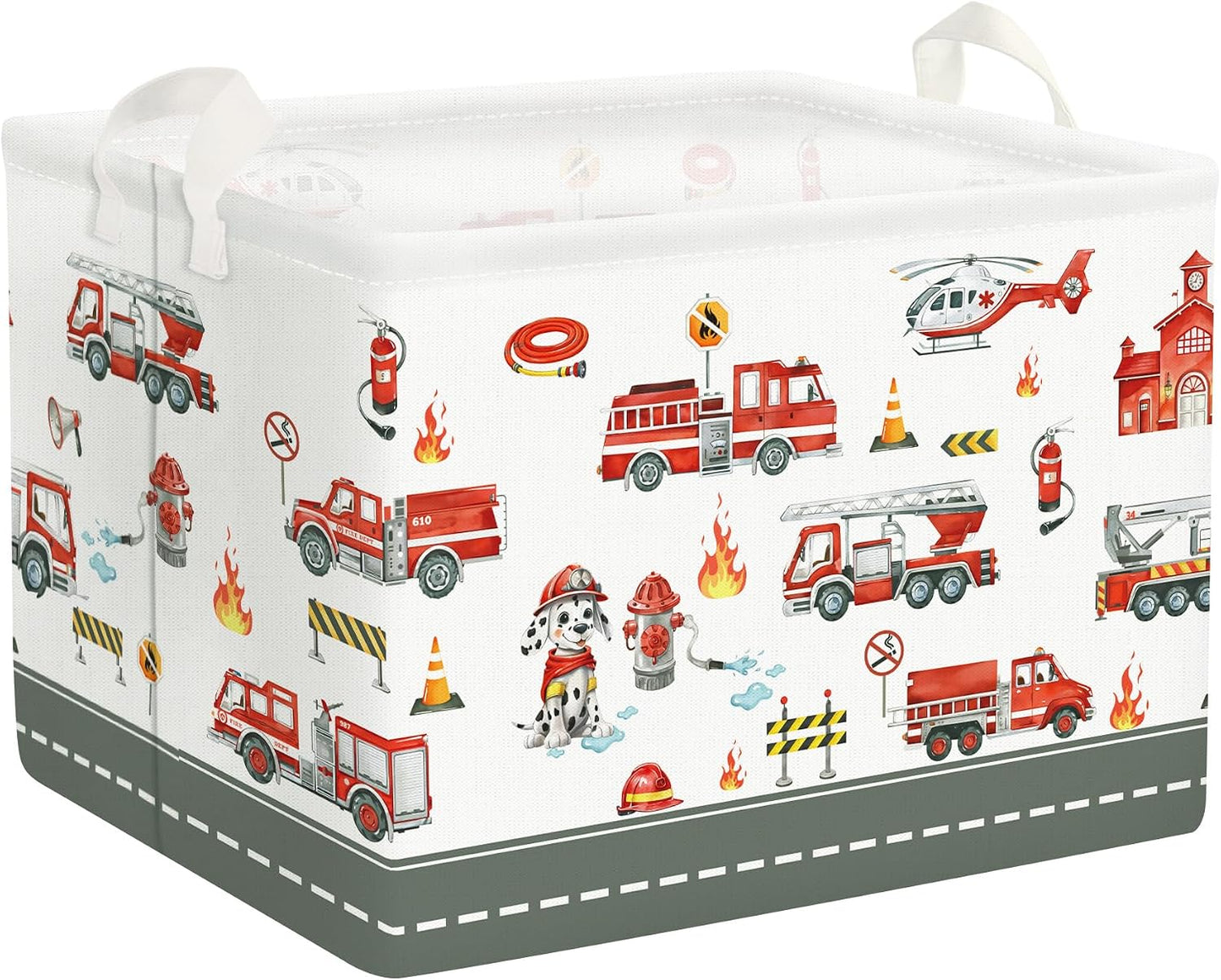 Clastyle Rectangle Large Red Fire Car Boy Gift Basket Collapsible Spotted Dog Engine Book Shelf Basket Toy Clothes Cube Storage Basket for Kids Room Nursery
