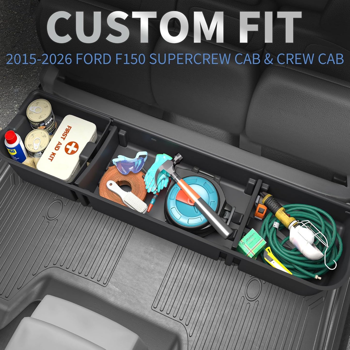 oEdRo Underseat Storage for Ford F150(2015-2026) SuperCrew/Crew Cab & F-250/350/450/550(2017-2026) Super Duty, Upgraded Rear F-150 Under Seat Storage Truck Organizer Tool Box