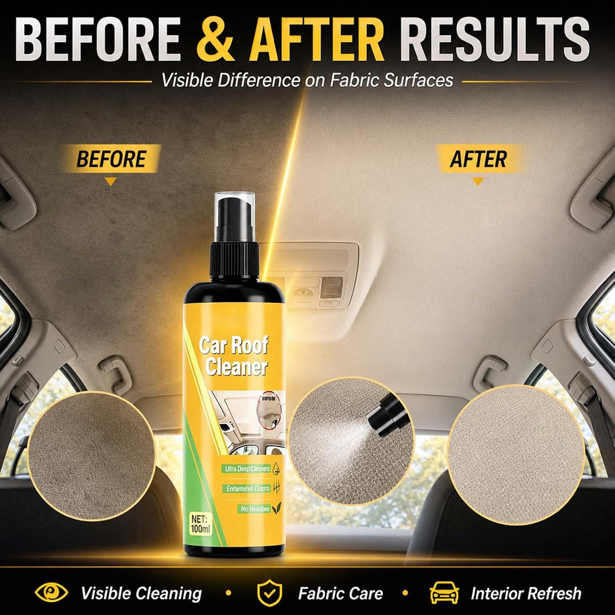 Deep Cleaning Car Roof Cleaner, Multi-purpose Car Headliner Deep Cleaning Cleaner, Multifunctional Cars Interior Roof Fabric cleaning Spray (2PCS)