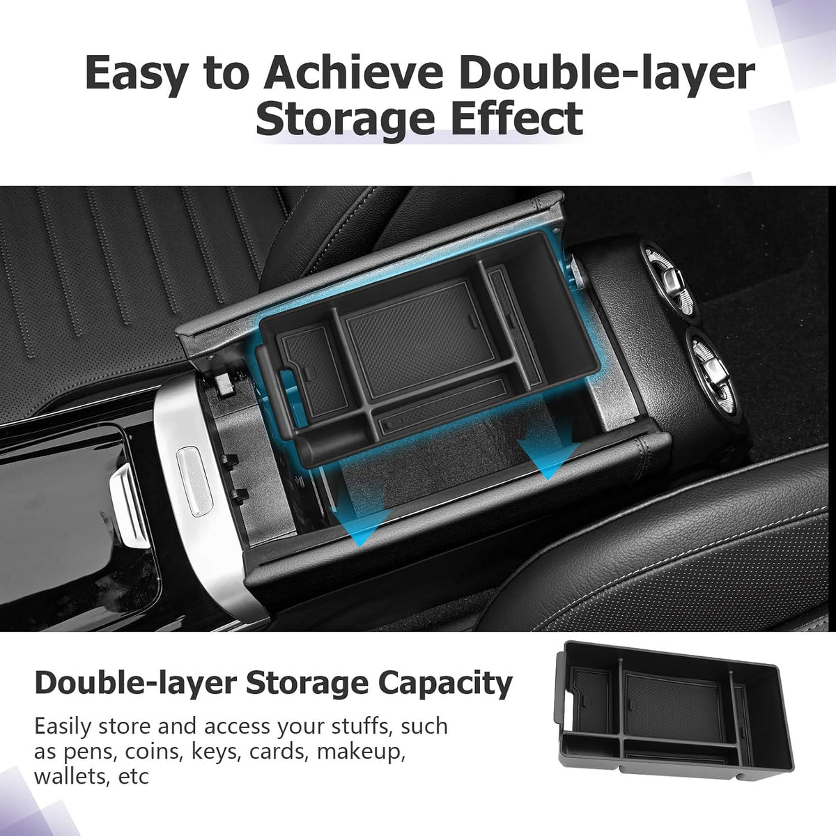 LUWU Center Console Organizer Compatible with 2022-2027 Benz C-Class C300/C300 4Matic/AMG C43/AMG C63 SE Performance W206 Accessories Armrest Console Storage Box Insert Tray ABS Material Black
