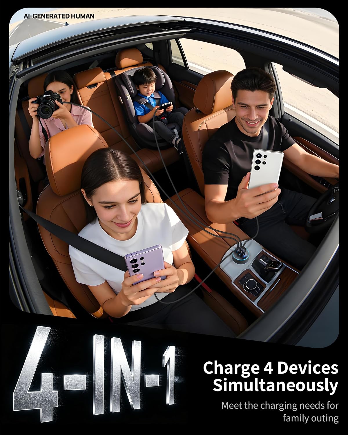Car Charger USB C, 4-Port 90W Super Fast Charging Car Phone Charger Adapter