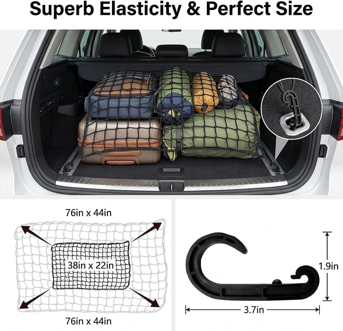 Hitro 22"x38" Bungee Cargo Net with 12 Hooks, Heavy Duty Cargo Netting