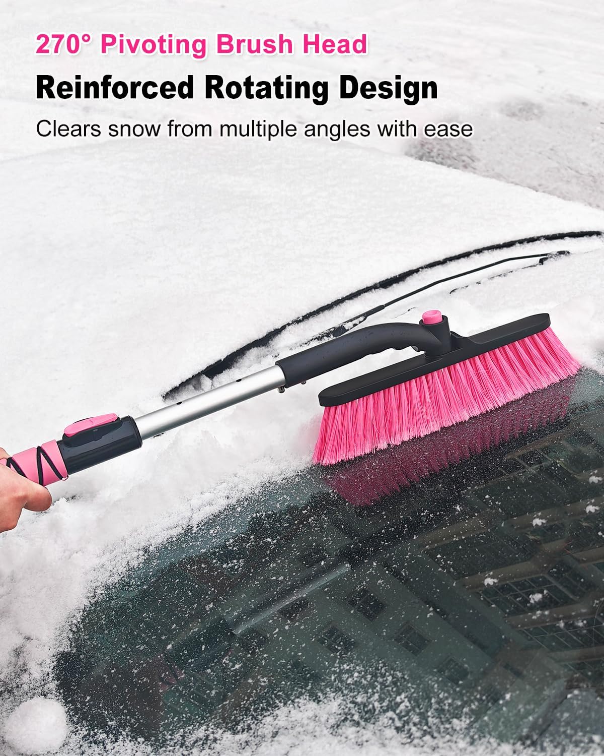 HEEYA 12.6 Inch Large Brush Head with Ice Scraper, Snow Scraper - Pink