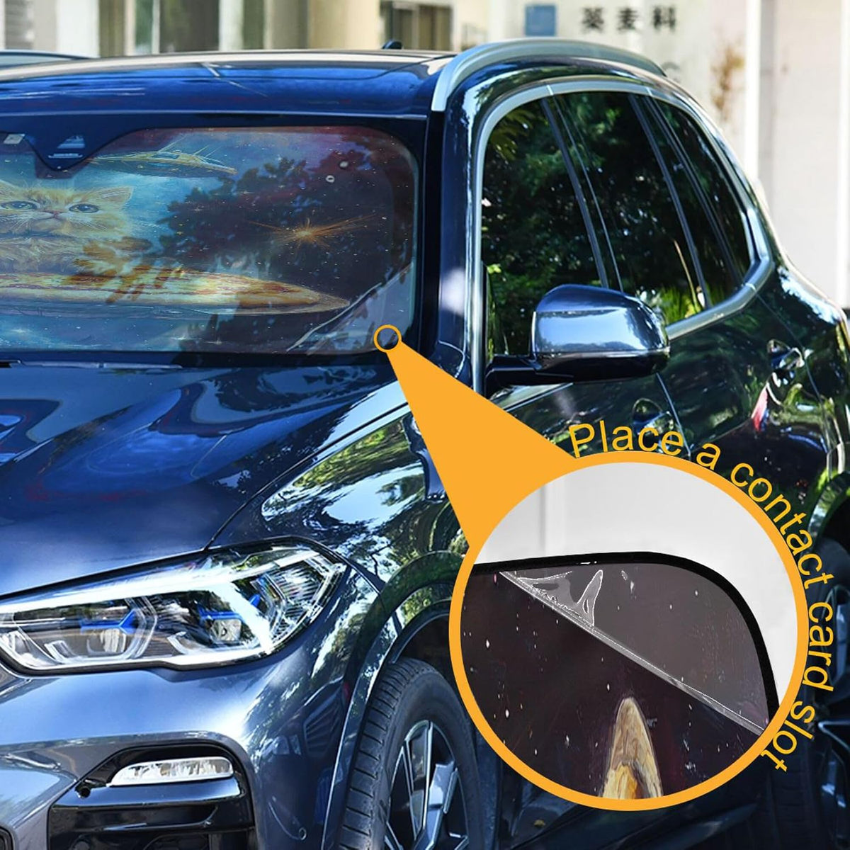 Pizza Cats Galaxy Car Windshield Sun Shade Space Kitty Car Sun Visor for UV Rays and Sun Heat Protection Summer Blocks Heat and Sun Foldable Sun Shield 55x28 Inches, Automotive Interior Accessories