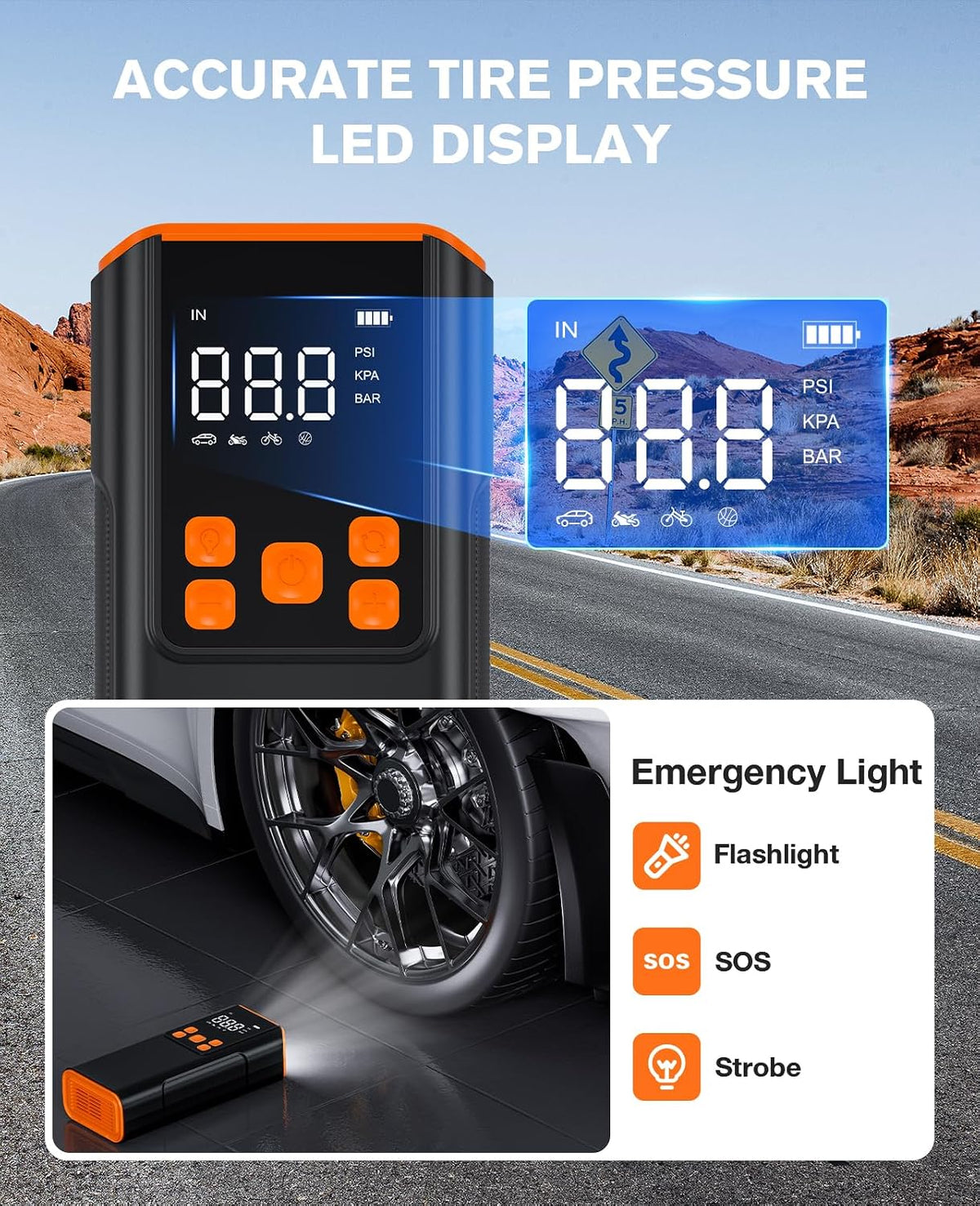 Zeee Tire Inflator Portable Air Compressor, 150PSI Portable Air Pump with Accurate Pressure LCD Display, 2X Fast Inflation Cordless Tire Pump for Car Bicycle Motorcycle Ball