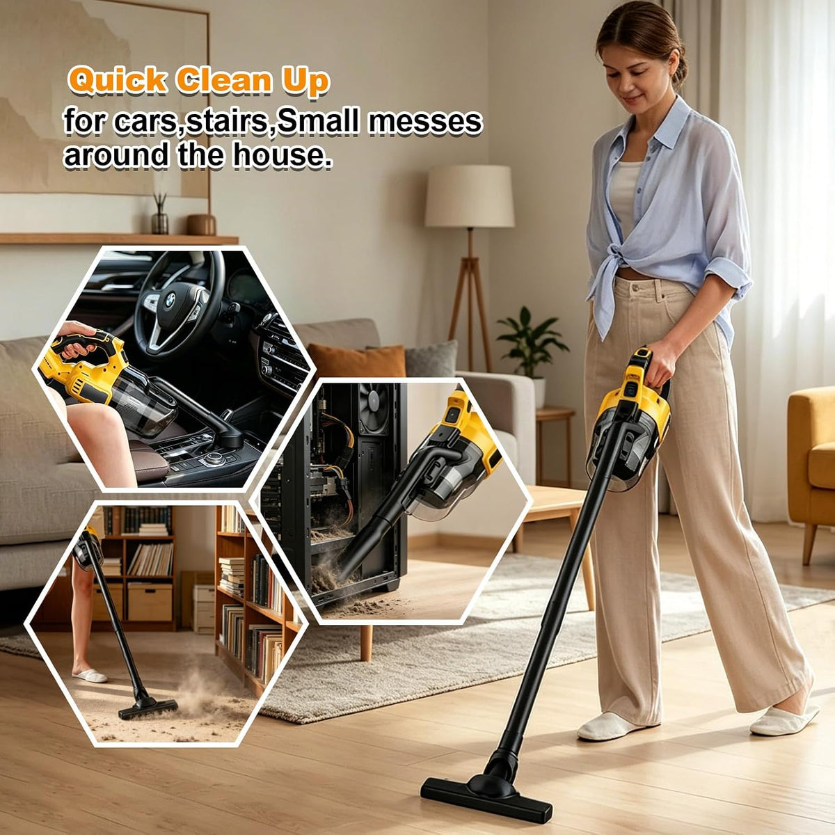 Cordless Vacuum Cleaner for Dewalt 20V Power Tools,Handheld Vac 100 AW,55CFM with Multi Attachment,HEPA Filter for Travel Van,Car Floor Carpet,Pet Hair Debris (Bare Tool)