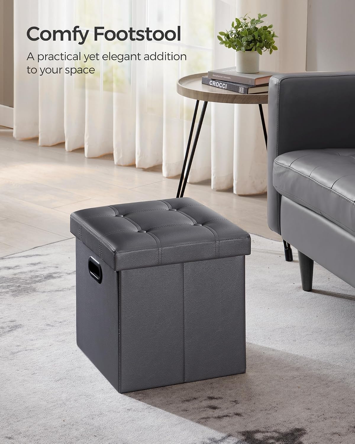 SONGMICS 15 Inches Folding Storage Ottoman, Cube Footrest