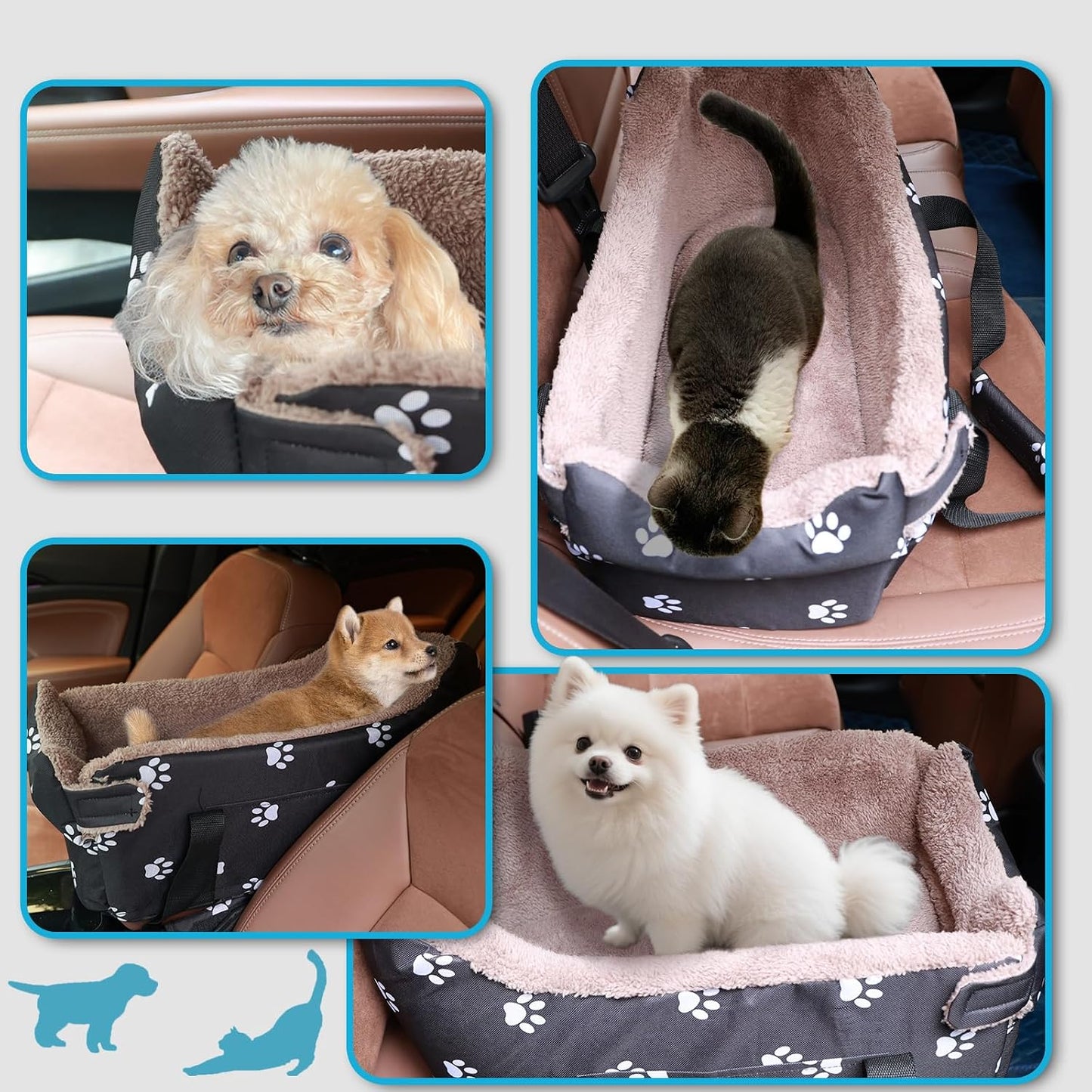 Center Console Dog Car Seat, Pete Console Car Seat for Cats Dogs Middle (Black)
