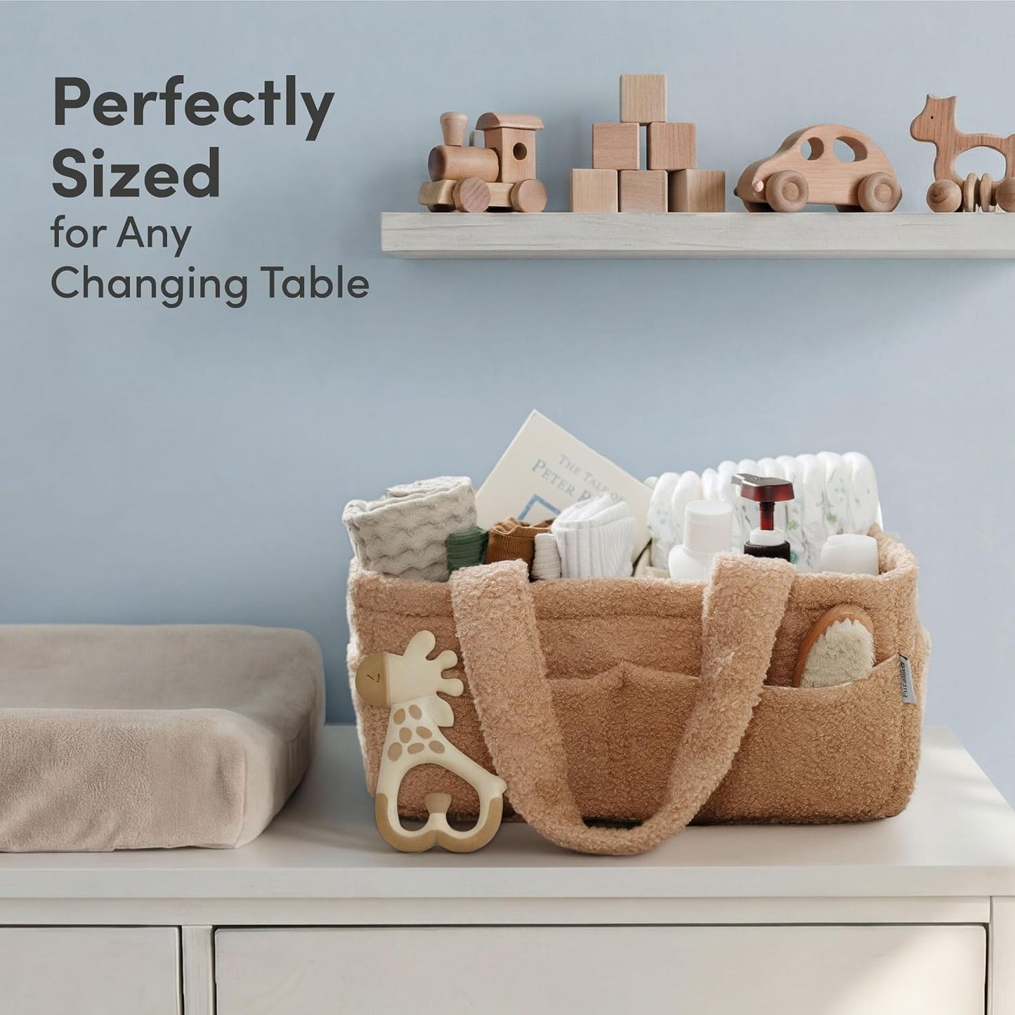 PUTSKA Baby Diaper Caddy Organizer for Changing Table – Stylish Nursery Storage Basket, Newborn Essentials, Baby Shower Gifts and Registry Must-Haves for Boy or Girl, Car Diaper Caddy, Fleece Mocha