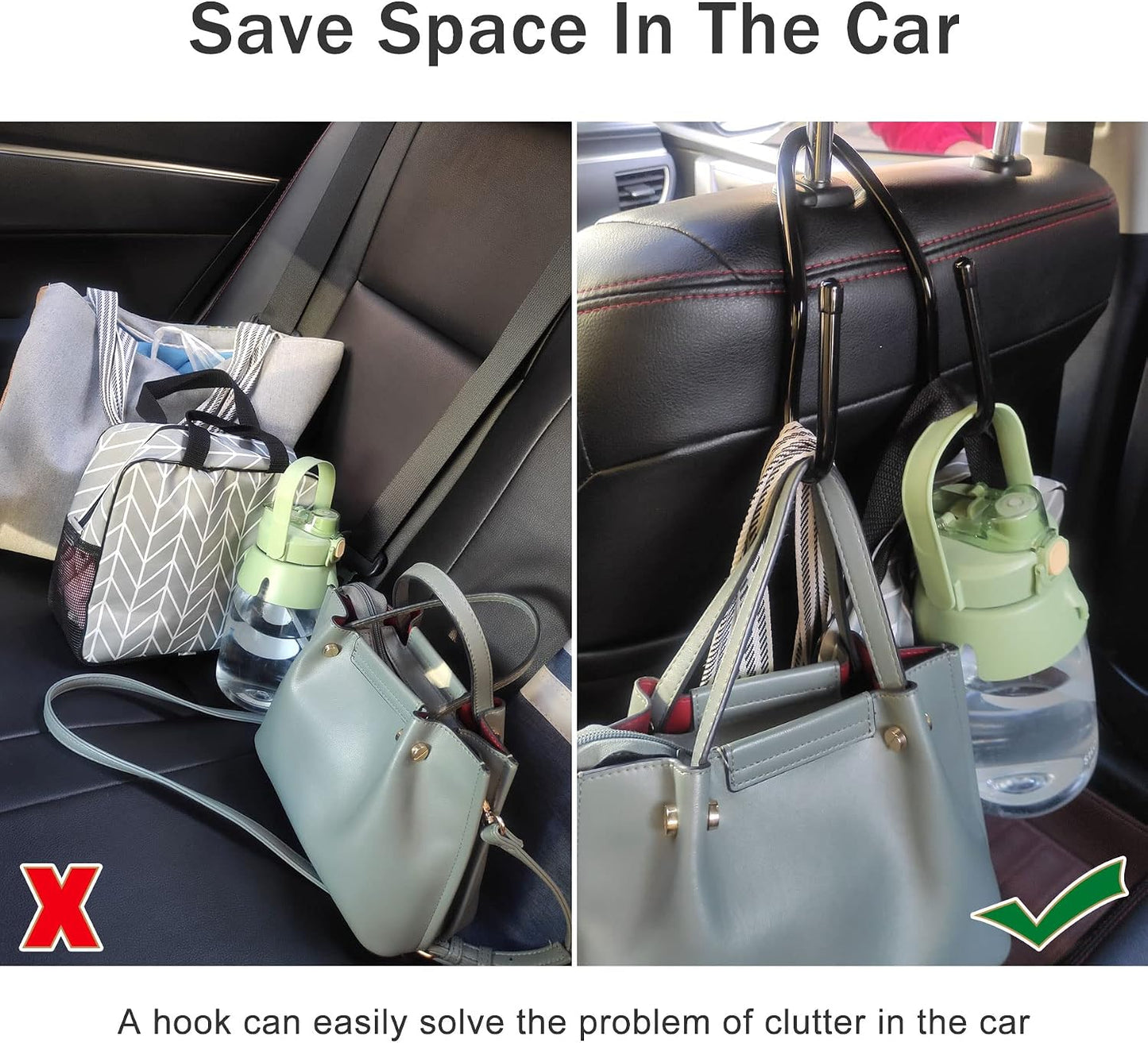 Adjustable Car Seat Headrest Hook 4 Pack Car Storage Organizer Headrest Hanger Holder Hooks for Bags Purses Jackets Sweaters Hats Umbrella, Seat Hooks for Vehicle