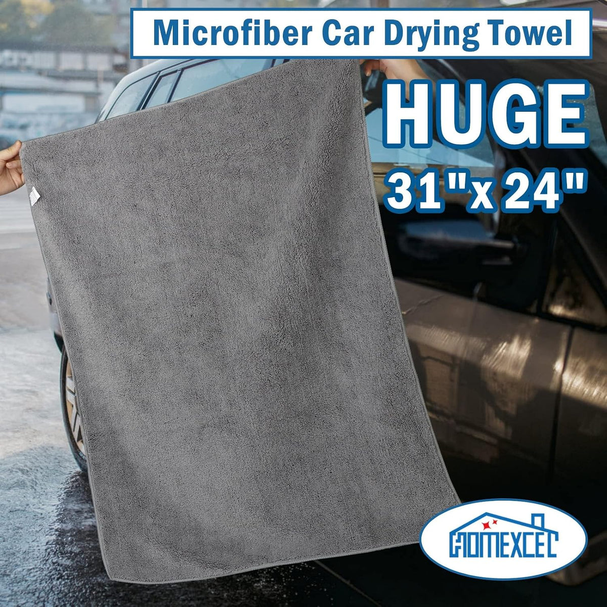 HOMEXCEL Professional Large Microfiber Car Drying Towels 4 Pack, 31" x 24"