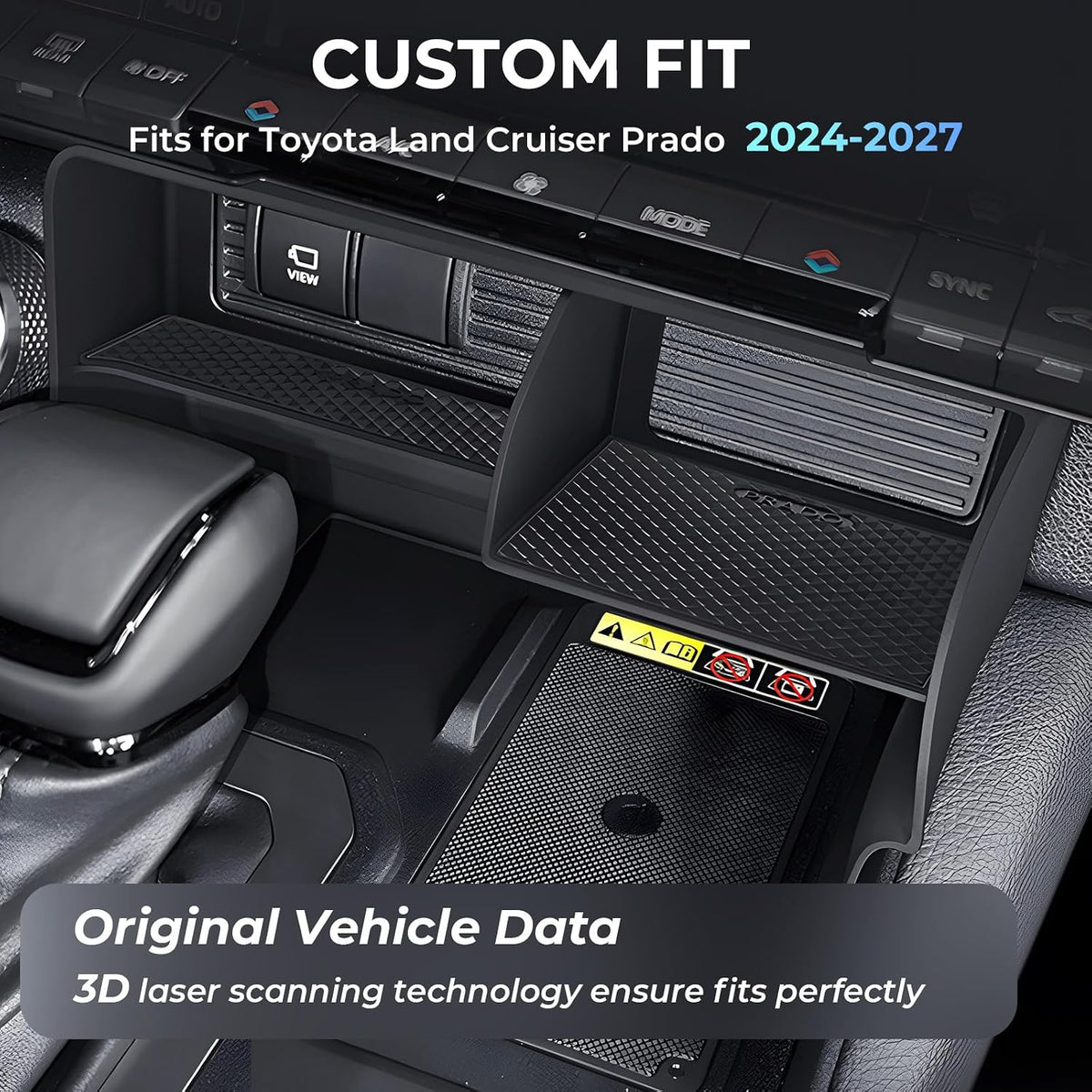 Center Console Organizer for Toyota Land Cruiser Prado 250 2027 2026 2025 2024, Interior Accessories Storage Box Insert Tray for 2024-2027 Land Cruiser, Black