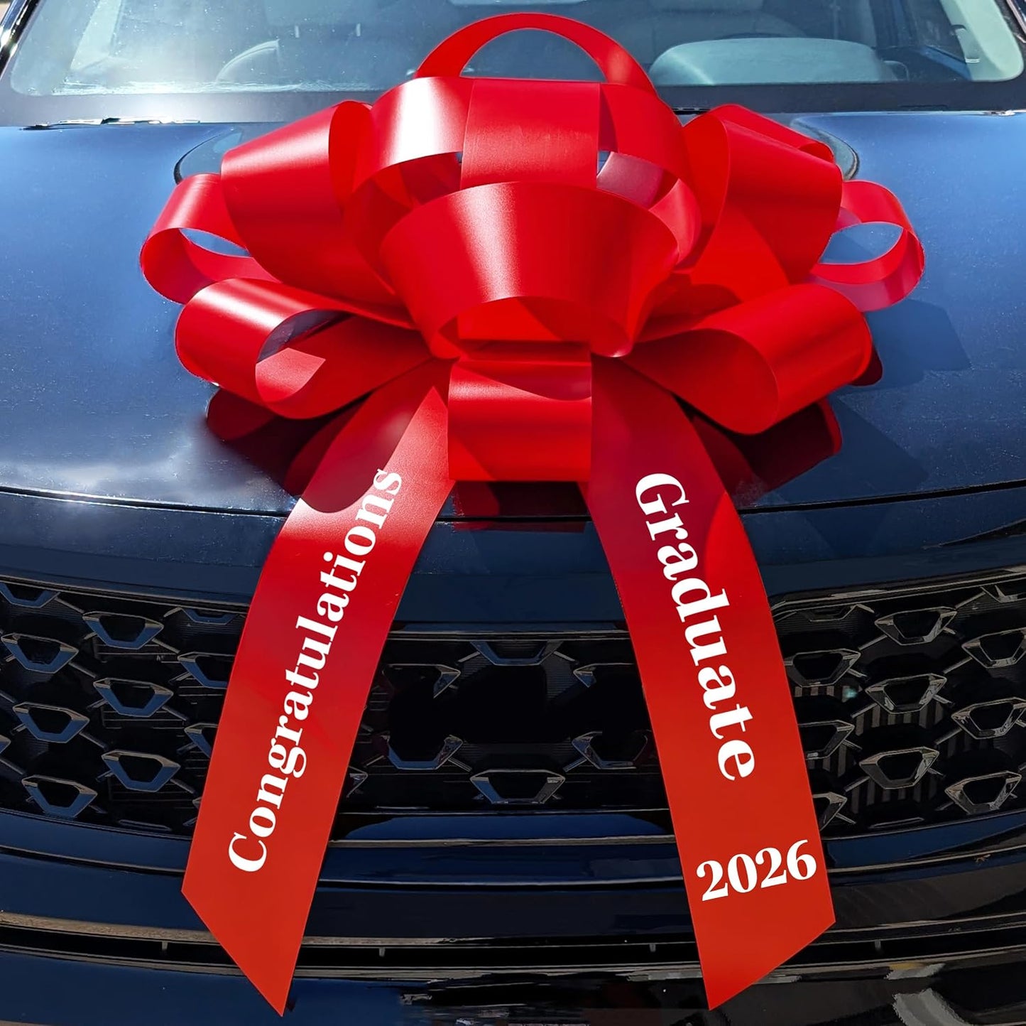 Giant 30 Inch Red Magnetic Car Bow Grad Year 2026 JumBow Weather Resistant Vinyl No Assembly Handmade USA Congratulations Graduate High School College